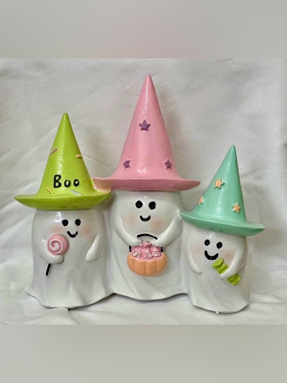 Trio Ghost Candy Dish with Pastel Witch Hats